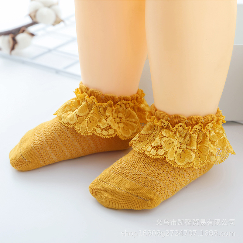 Picture of Children's Socks for Spring, Autumn, and Summer; Girls' Lace Socks, Princess Baby Loose Socks, Breathable Cotton Short Socks for Babies