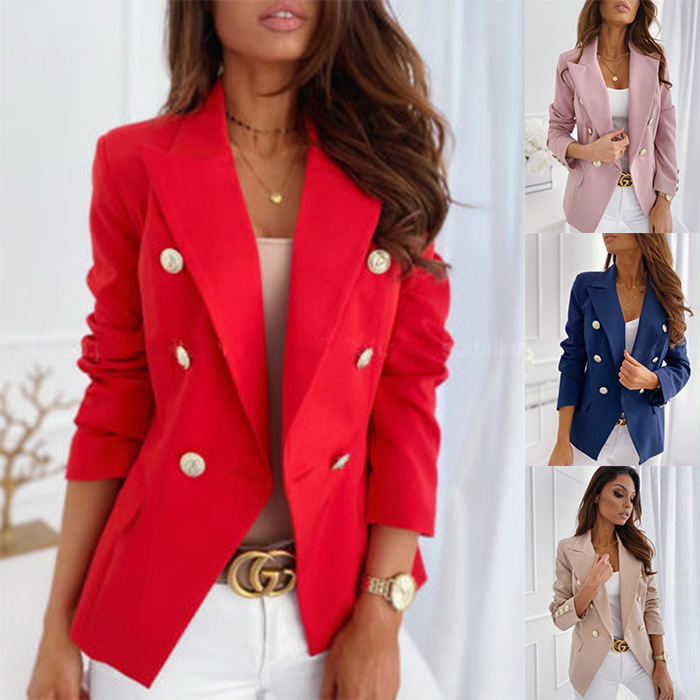2020 Amazon ebay AliExpress wish explosions spring best selling long sleeve double-breasted solid color stand collar small suit
