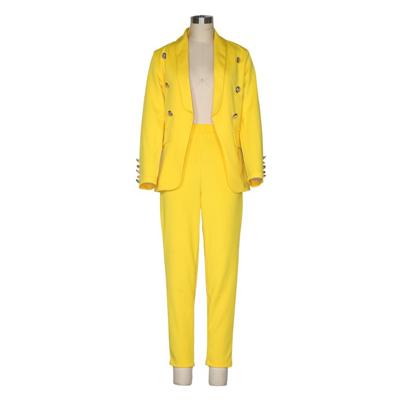 FC806 in stock 2025 autumn and winter new cross-border women's fashion long sleeve small suit trousers suit two-piece set
