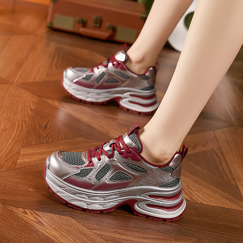 Dad's Shoes Women's Mesh Increased Thick Sole Casual Sports Shoes 2025 Autumn New Easiest for Match Internet Celebrity Popular Shoes