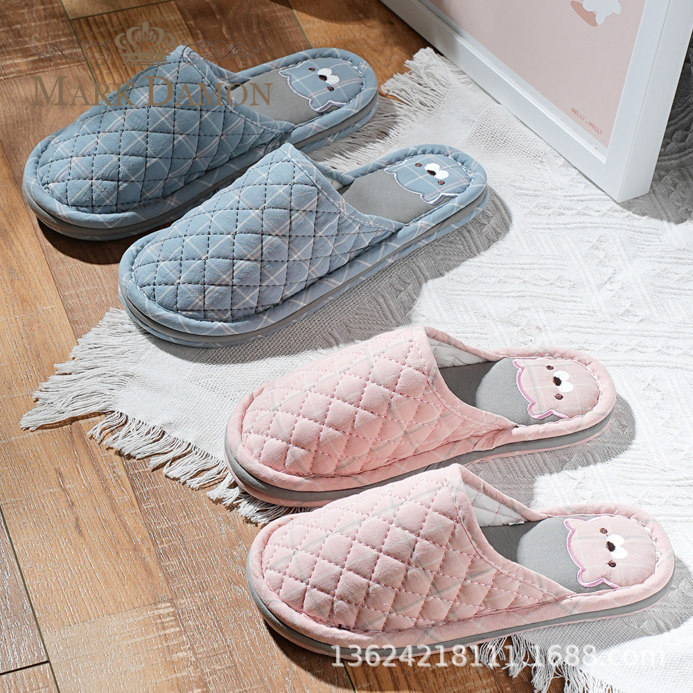 Korean Style Baotou Pure Cotton Fabric Cloth-Soled Slippers for Couples, Men and Women, Wooden Floor Indoor Machine Washable Home Indoor Slippers