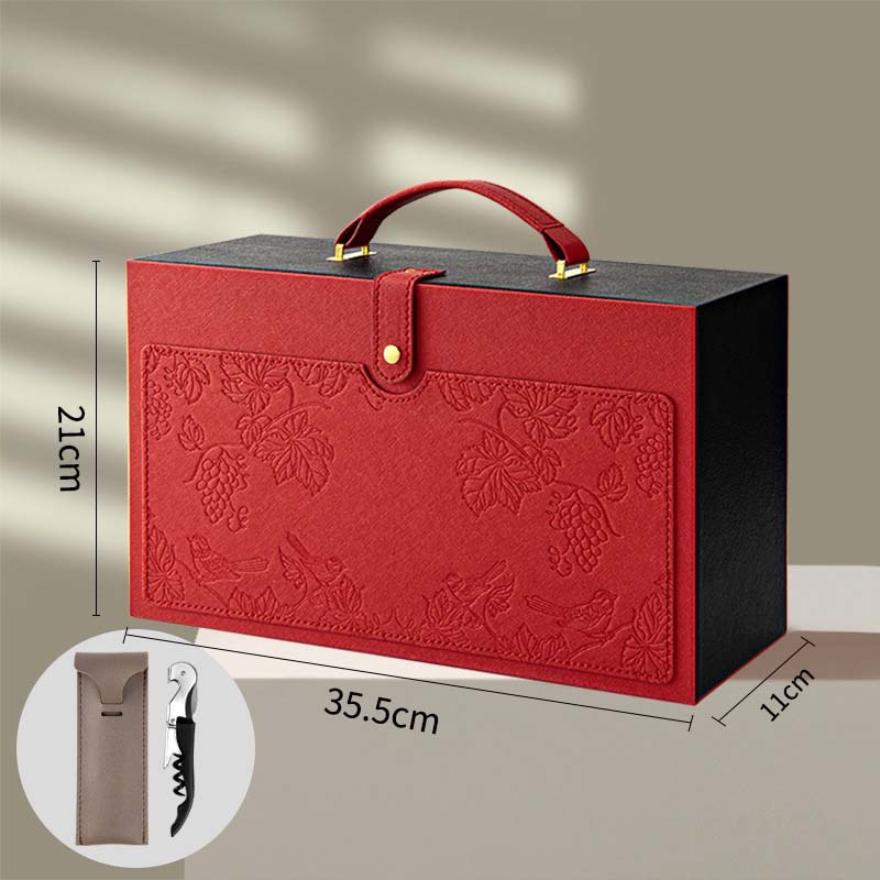 Picture of Red Wine Box Double Pack Leather Box Printed LOGO High-grade Wine Gift Box Packaging Box Universal 2 Red Wine Empty Boxes
