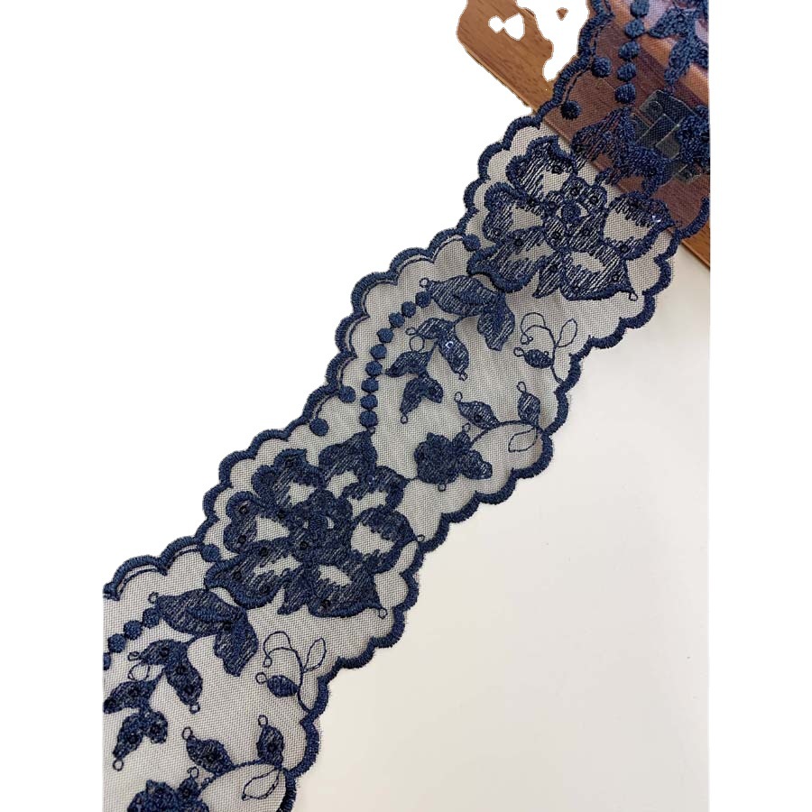 New Fashion Women's Home Textile Fabric Lace Accessories Sequin Peony Embroidered Flowers Black Mesh Sand Bar Code Lace