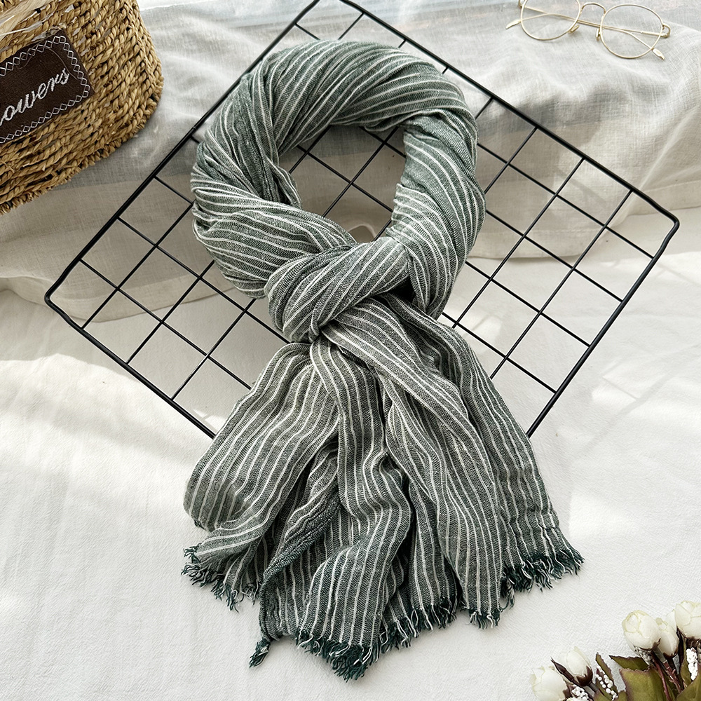 Picture of Amazon Hot Autumn New European and American Striped All-match Silk Scarf Women's Artistic Foreign Style Shawl Men's Cotton Scarf