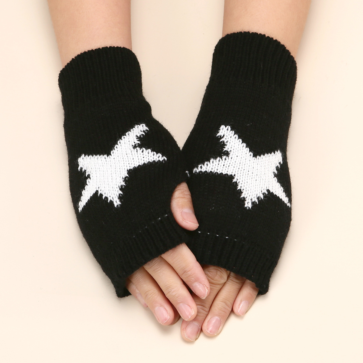 New Cross-Border Autumn and Winter Acrylic Wool Five-Pointed Star Gloves Warm Arm Sleeves with Missing Fingers Autumn and Winter Sleeves