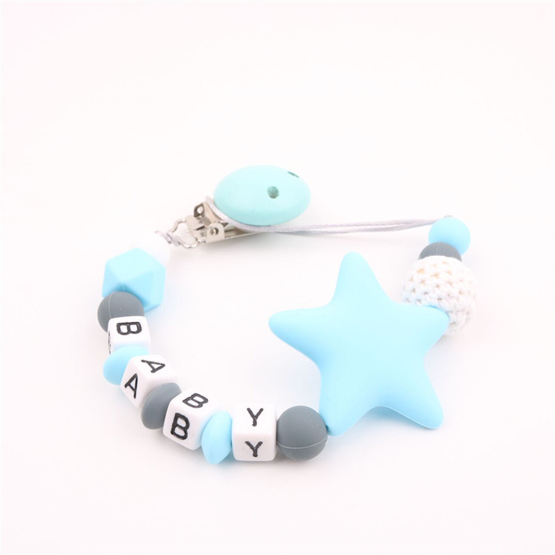 INS Amazon AliExpress Hot Selling Pacifier Chain Food Grade Silicone Wood Tooth Glue Five-pointed Star Anti-drop Chain