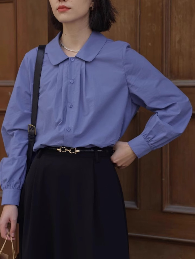 solighte60 Cotton Doll Collar Shirt 2025 Spring New French Retro Loose Long Sleeve Shirt