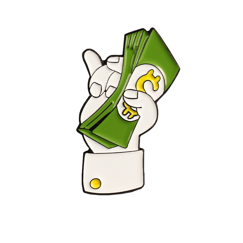 Picture of Put dollars into the bag cartoon fashion badge Flying Dollar full bag dollar creative design brooch