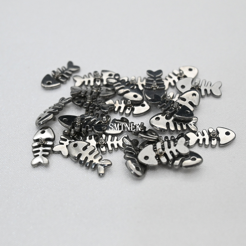 Picture of SMTNEK titanium steel Fishbone external tooth mouth ear studs lip nail piercing jewelry head accessories