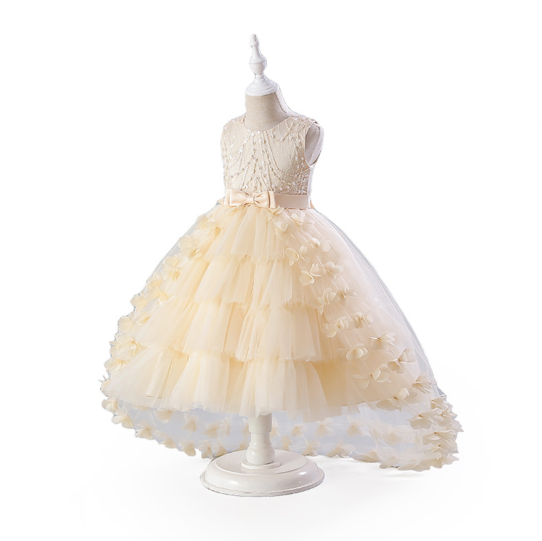 Picture of Ready Stock Kidsren's Evening Dress Girl's Fashionable Fluffy Gauze Princess Dress Flower Girl Wedding Little Girl Tail Dress European and American