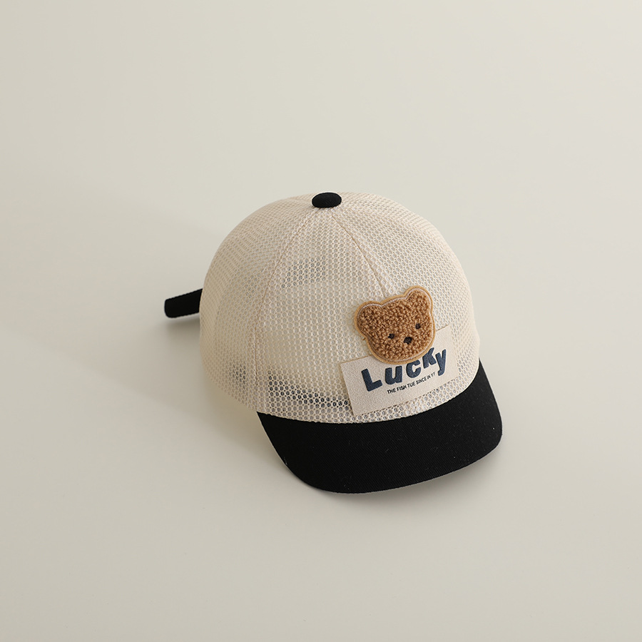 Picture of Little Bear Cartoon Full Net Short Brim Baby Cap Sunscreen Sun Hat Short Brim Baseball Cap for Boys and Girls