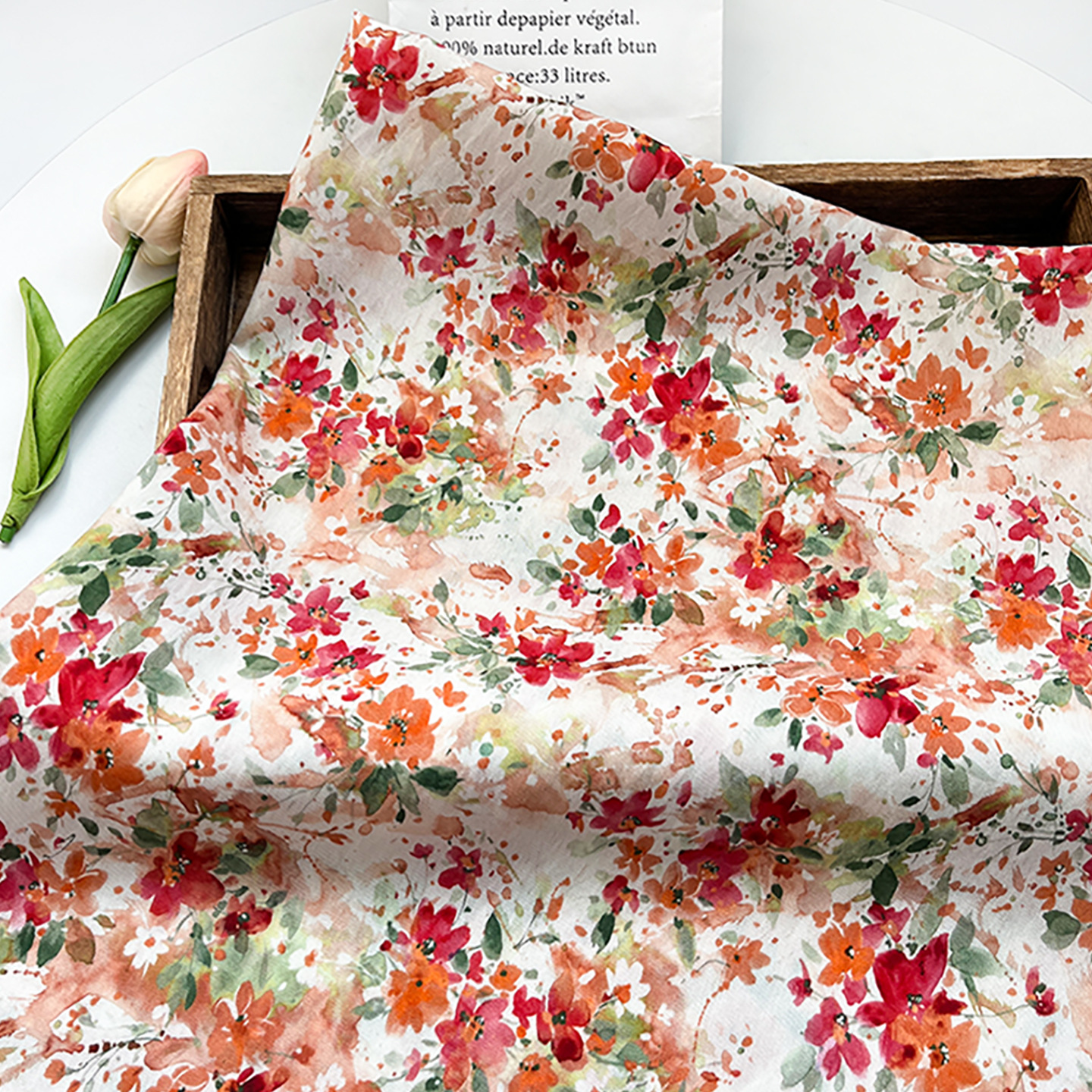 French-Style Floral Chinese-Style Brocade Cotton Fabric, New Chinese-Style Digital Printed Fabric for Cheongsam Dresses, Tops, and Hanfu Fabric