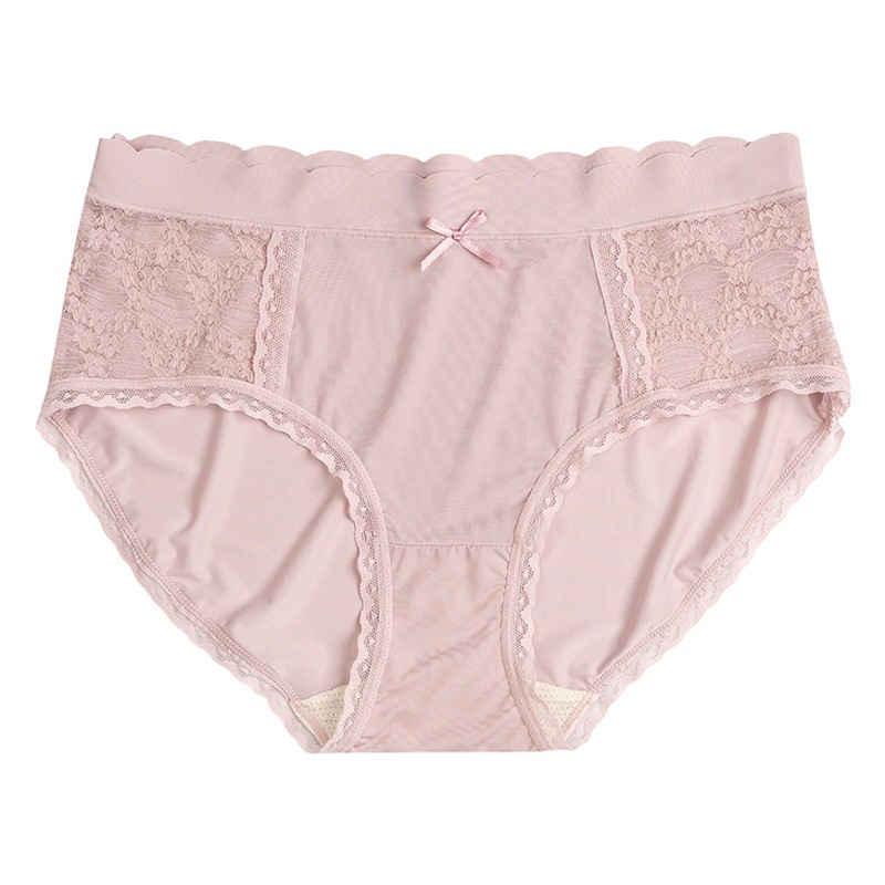 Ice Silk Women's Mid-Waist Jacquard Lace Trim Mulberry Silk Antibacterial Gusset Hip-Hugging Breathable Hip-Lifting Briefs for Girls