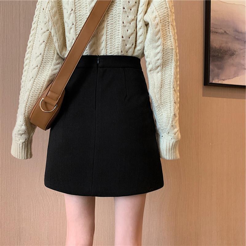 Autumn business skirt women's skirt Korean-style high waist A- line hip skirt anti-exposure one-step skirt black suit skirt