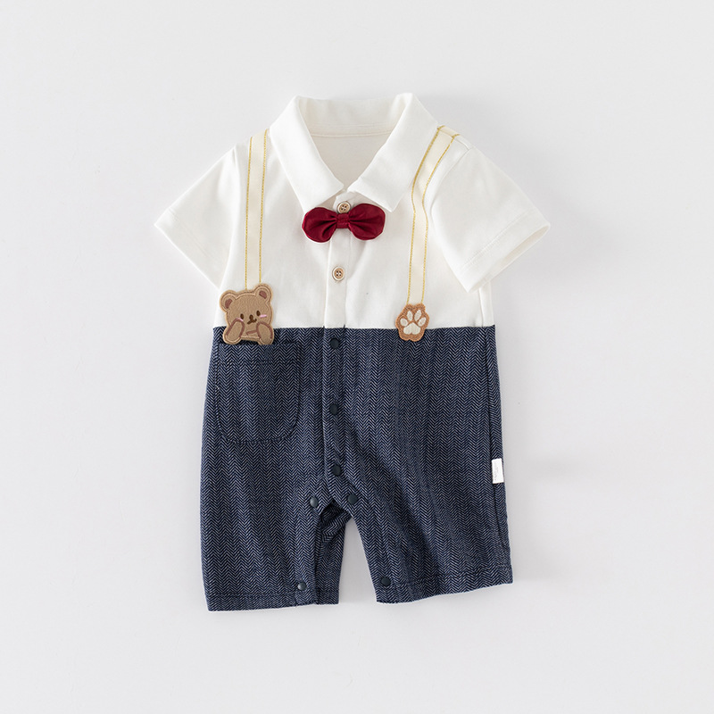 Baby Summer Clothes, Baby Boy's Jumpsuit, Short-Sleeved One-Year-Old Dress, Thin Style, Western-Style Clothes, Gentleman Boy's Crawling Suit