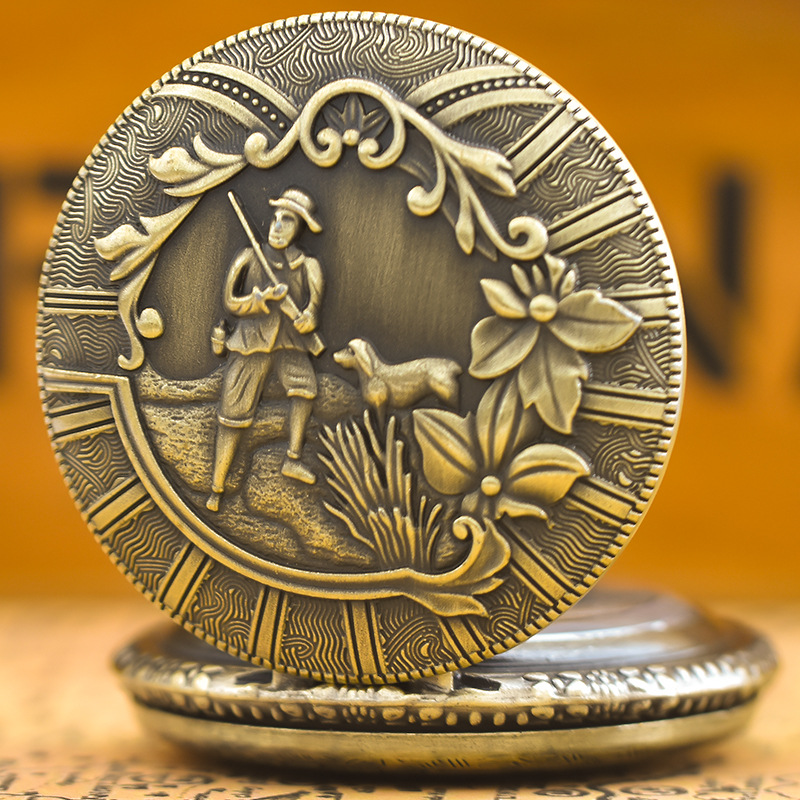 European and American large bronze vintage pocket watch grinding wheel gift watch fashion watch quartz pocket watch commemorative watch