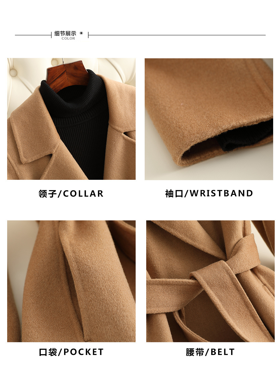 Picture of Double-Sided Cashmere Outwear Women's Mid-Length 2025 Autumn and Winter New Over-The-Knee Slim-Fitting Right-Shoulder Woolen Outwear