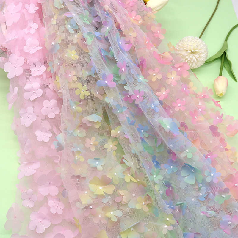 Spot 3D Stereo Flower Embroider Mesh Cloth Mesh Mesh Cloth Background Decoration Fashion Stage Clothing Fabric