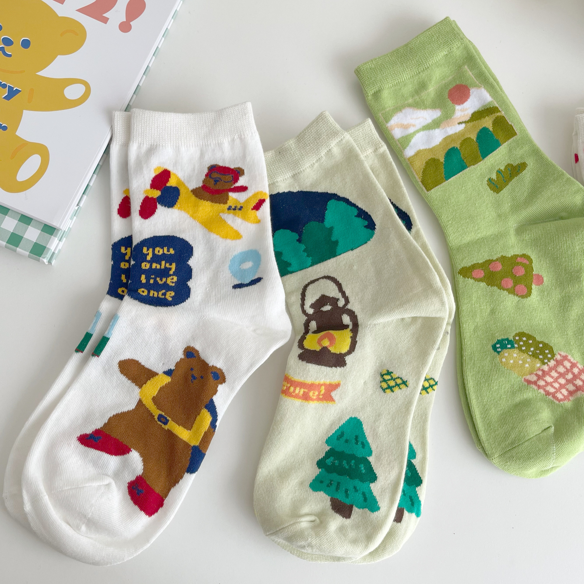 Socks for Women Korean Style Mid-Calf Ins Trendy Jk Girl Cute Cartoon Childlike Mid-Calf Socks Japanese Style Girl Stockings Students