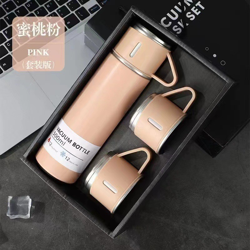 Picture of One Cup Three Lid Thermos Portable Fashion in stock Business Event Gift Box suit Stainless Steel Cup Engraving Logo