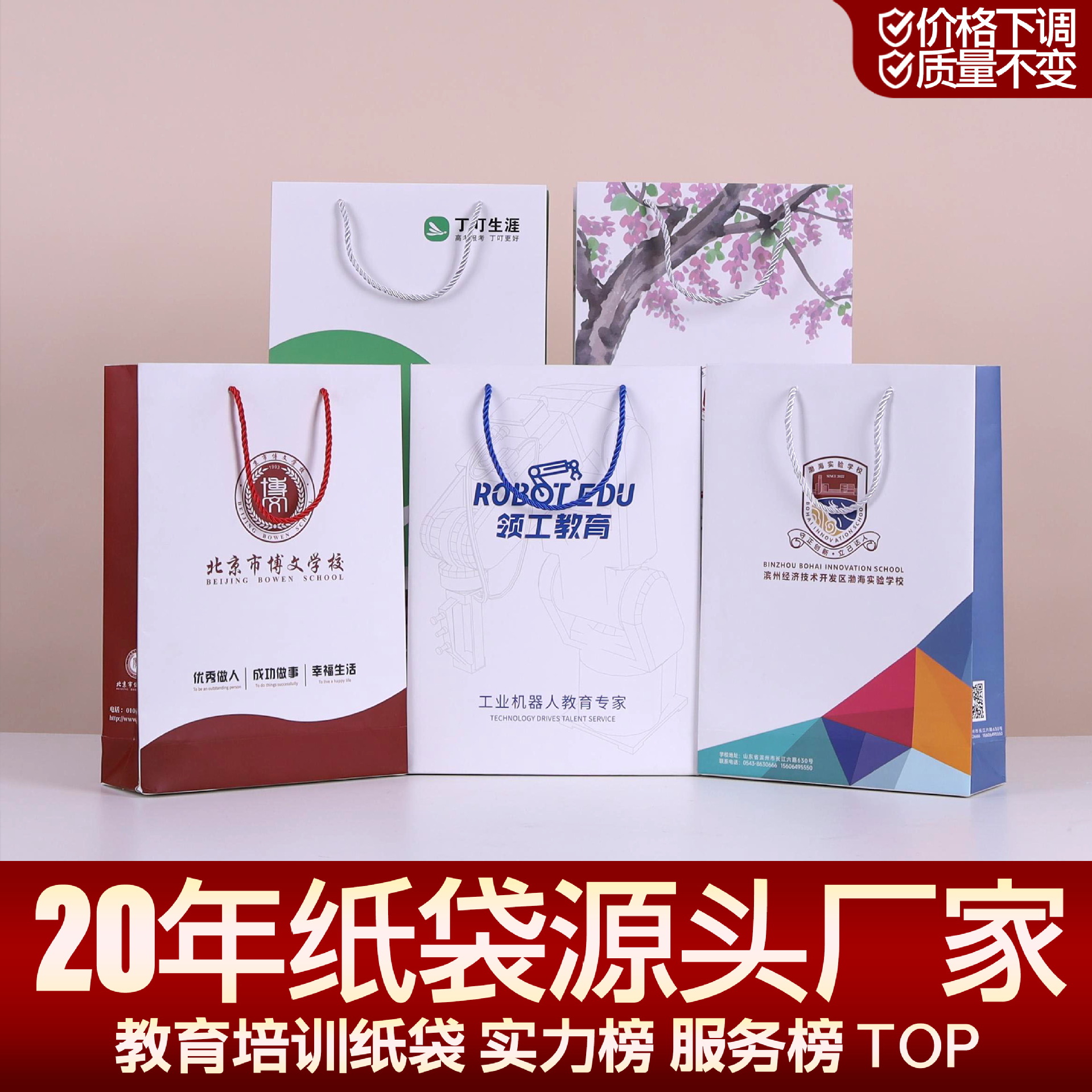 Education and training company portable paper bag custom logo enterprise business school advertising gift packaging bag