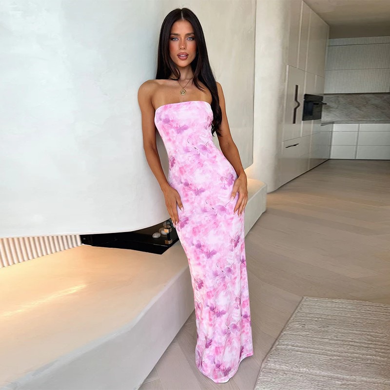 Cross-Border Slim Sexy Summer New Style Amazon Tube Top European and American Leather Clothing Printed Women's Dress Hip