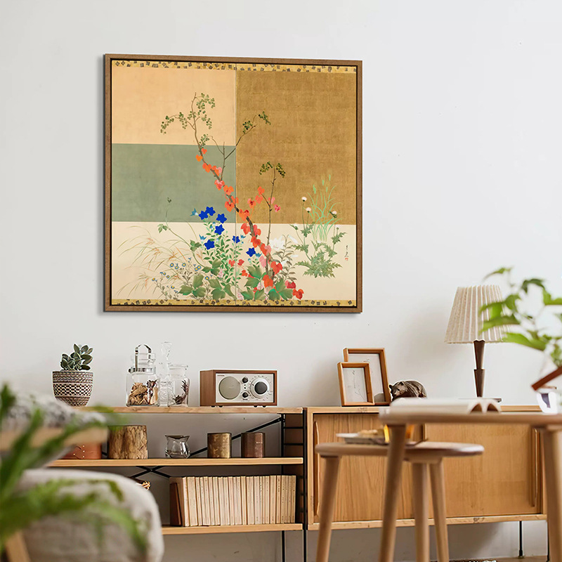 Spring and Autumn Modern New Chinese Style Flower Japanese Style Landscape Lin Pi Mendo Living Room Entrance Bedroom Wall Decoration Hanging Painting
