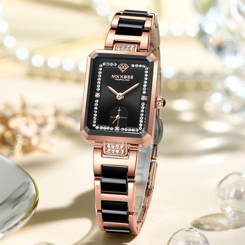 Macy's Watch for Women, Vintage Rectangular Dial, Compact and Simple, Waterproof, Versatile Ceramic Women's Retro Style