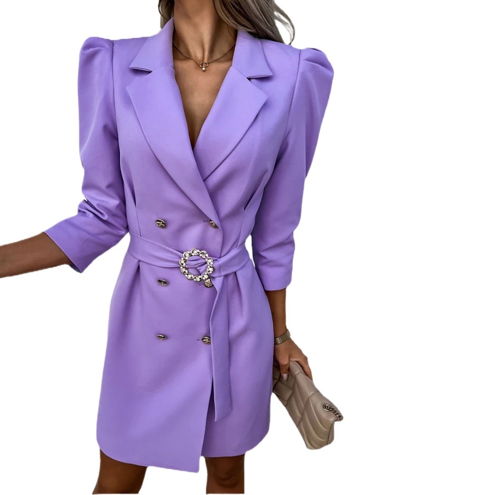European and American women's cross-border 2025 Amazon new bubble sleeve lapel women slim suit dress women