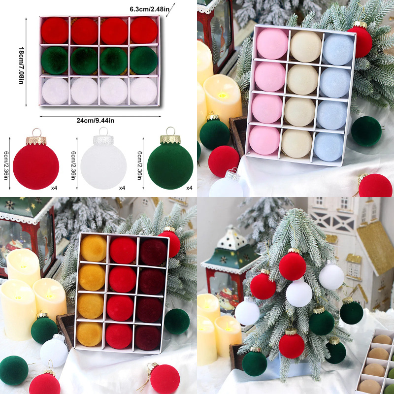 Lanxin 2024 Cross-border Christmas Flocking Ball Decoration PET Plush Ball Boxed Christmas Tree Decoration Pendant
