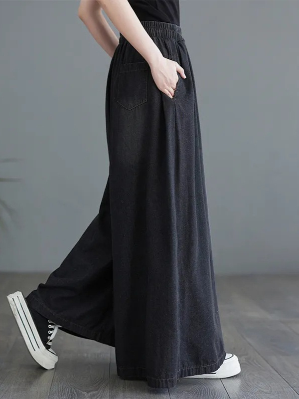 Vintage Artistic Denim plus size Casual Skirt Pants with Straight Loose Slimming and Slimming Simple chubby girl Wide Leg Pants