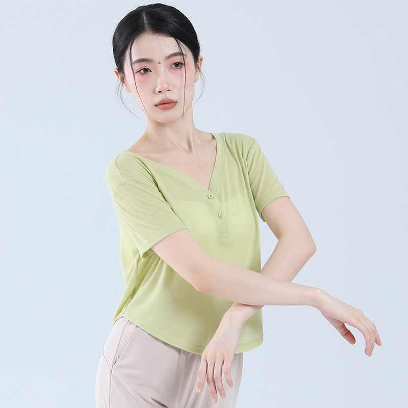 Picture of Thin V Neck Yoga Wear, Long-Sleeved Short Style, Loose-Fitting Outdoor Fitness Top, Breathable Daily Sports Blouse