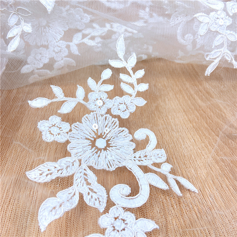 Picture of New Water Soluble Mesh Wedding Dress Embroidered Fabric Mesh Embroidered Sequin Fabric Lace Fabric for Wedding Dress