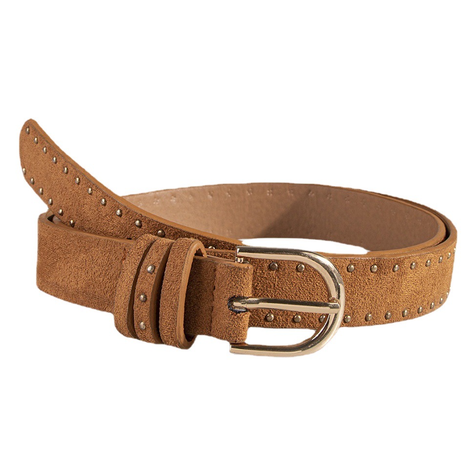 New Suede Rivet Western Style Belt Simple Pin Buckle Women's Claw Nail Cross-border Hot-sale Deerskin Velvet Women's Belt in stock