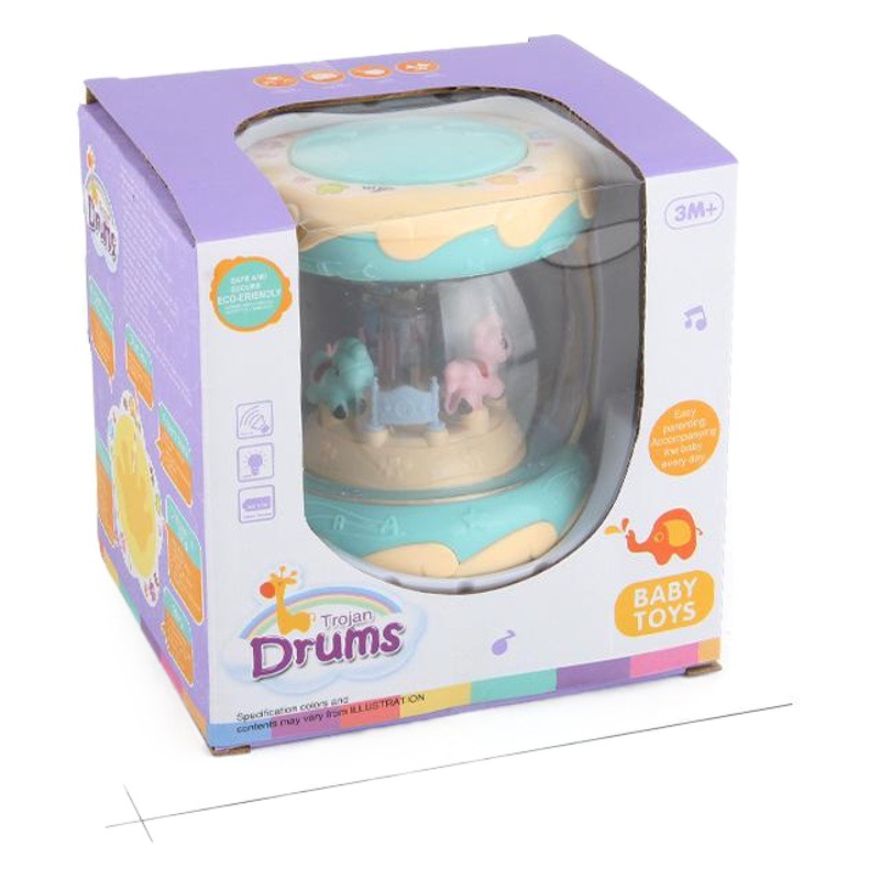 Baby Educational Carousel Clap Drum with Music Starlight Projection Multi-Functional Stereo Hand Clap Drum Toy