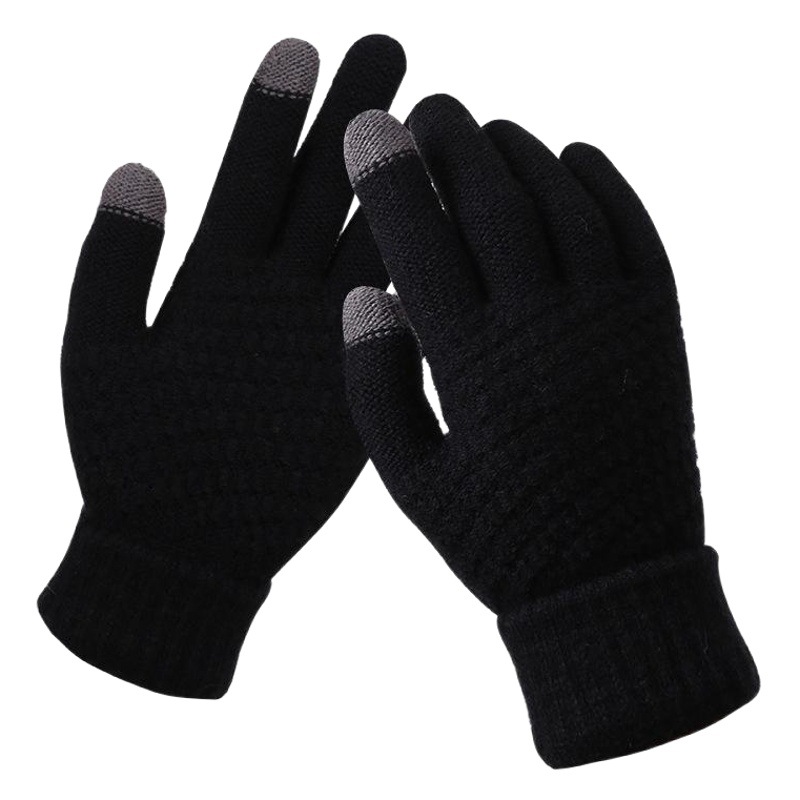 Gloves Winter Women's Gift Korean Style Women's Velvet Thickened Warm Anti-Slip Couple Knitted Touch Screen Gloves Wholesale