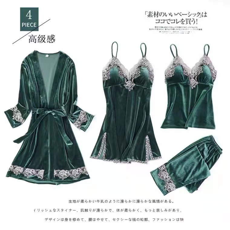 Yama source pajamas European and American sexy underwear sexy temptation lace pajamas gold velvet pajamas set