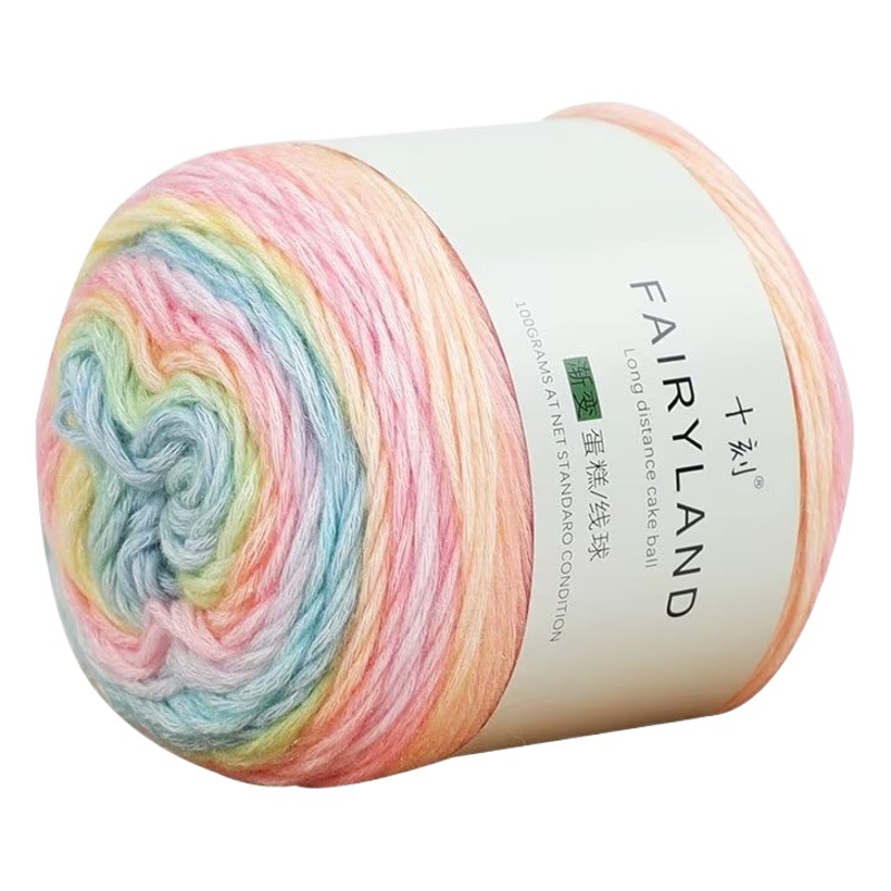 Gradient Spray Rainbow Cake Thread Ball Wool Hand-Knitted Baby Thread Scarf Velvet Cotton Wool Manufacturer Wholesale Knitting
