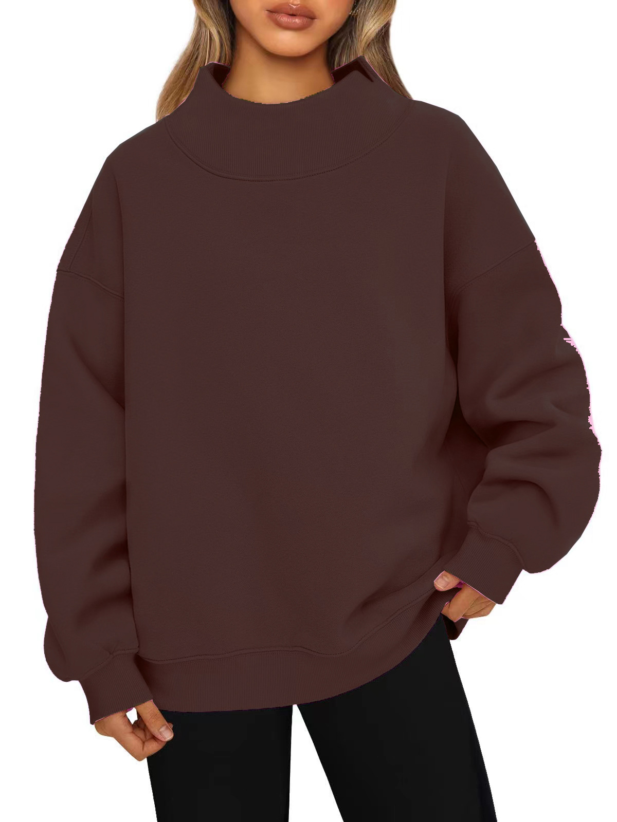 Picture of Amazon 2025 European and American Style Sweatshirt Long-Sleeved Turtleneck Pullover Sweatshirt Casual Sweatshirt Fleece-Lined Top for Women