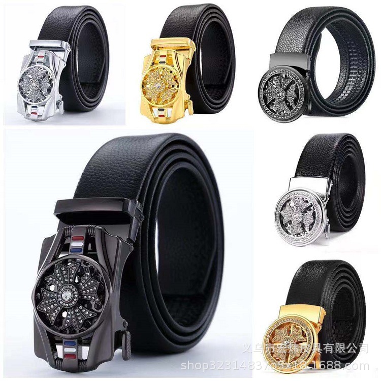 Internet Celebrity Men's Belt Wholesale Sports Car Style Running Buckle Men's Belt Rotatable Buckle Automatic Men's Belt