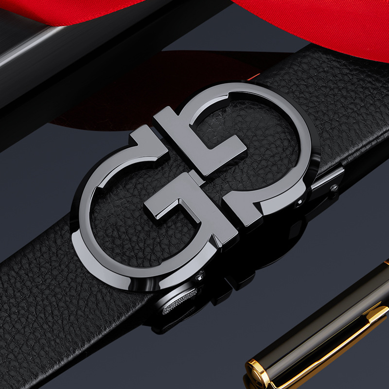 Picture of High-End Leather Belt for Men, Business Casual, Young People's Belt, Fashionable and Simple Letter Automatic Buckle Trouser Belt, Youth Trend