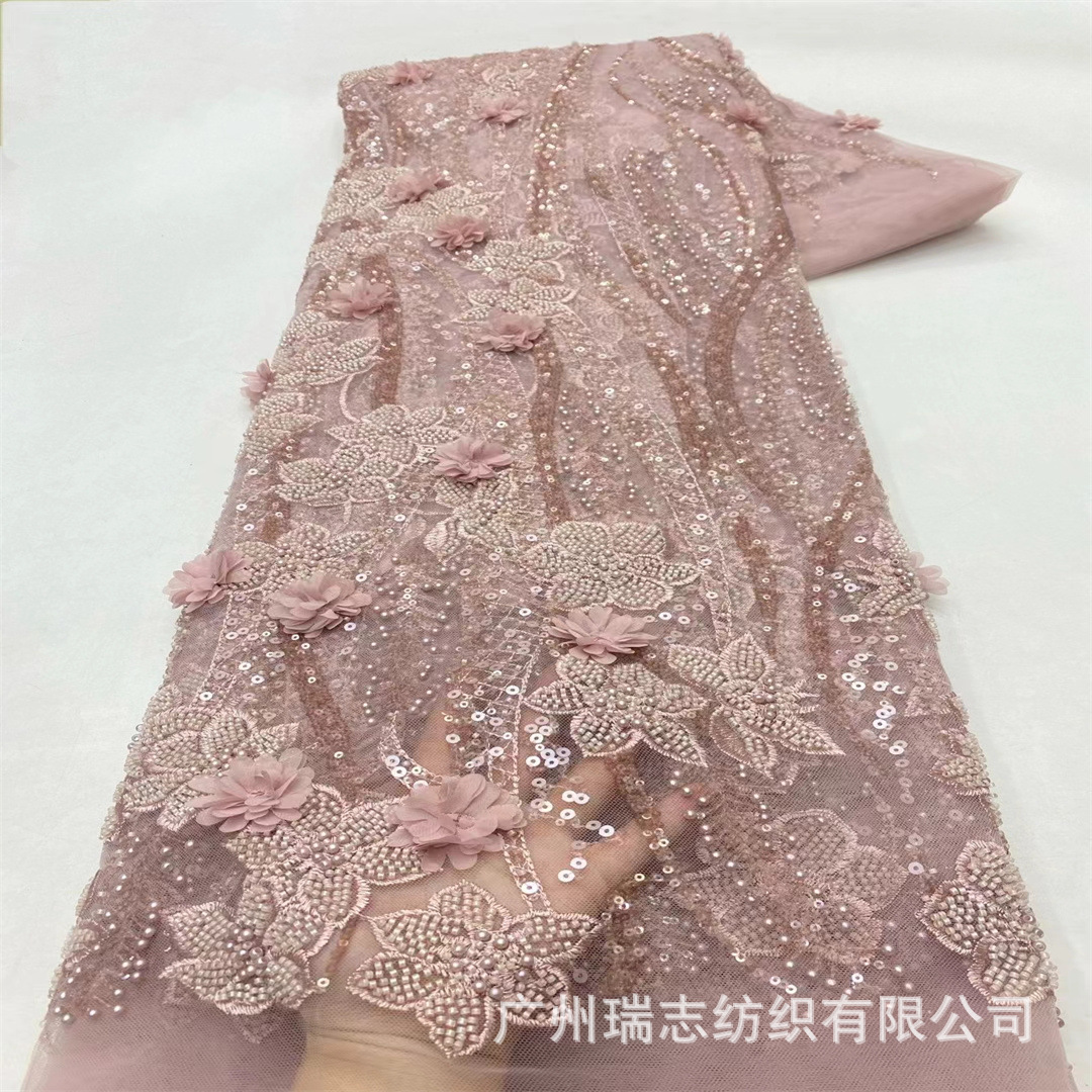 Picture of New Cross-border Europe, America, Middle East and Africa Three-dimensional Flower Beaded Lace Wedding Dress Children's Wear Fabric