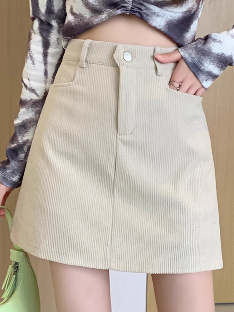 Corduroy skirt for women 2023 new autumn and winter small anti-exposure high waist slimming A- line hip skirt