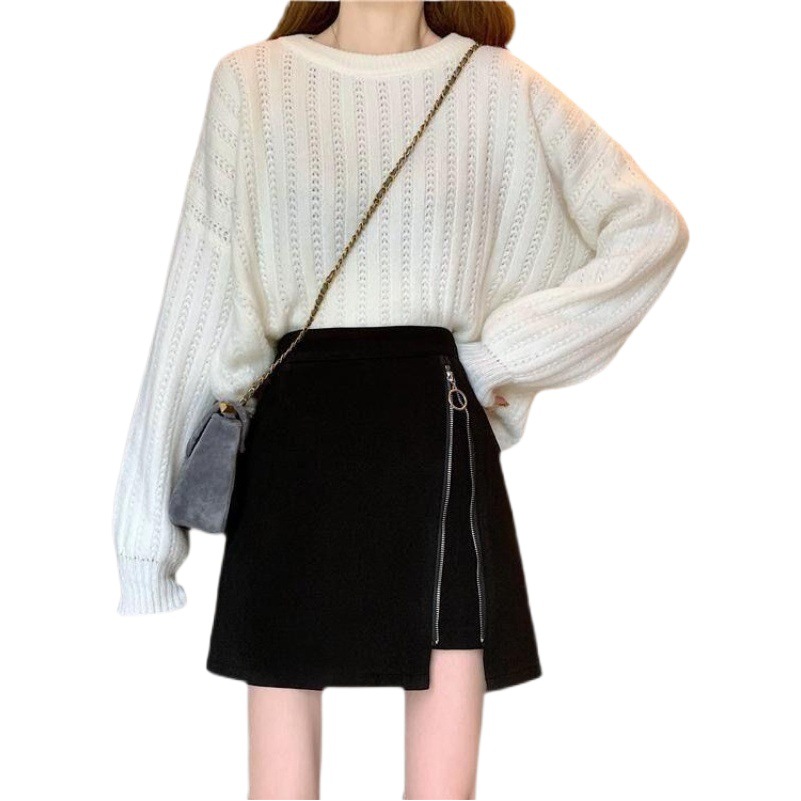 Autumn and Winter New Style Woolen Velvet Skirt for Women, Versatile High-Waisted Slimming Look Short Skirt, Black A-Line Skirt, Safety Hip Skirt
