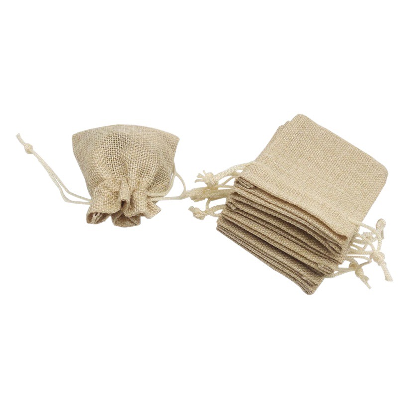 Beige Linen Bag Drawstring Storage Bag Imitation Linen 8X10Cm Jewelry Storage Small Cloth Bag