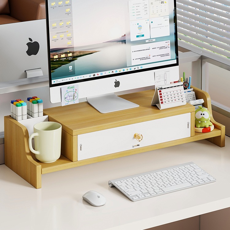 Computer Elevated Workstation Desktop Monitor Support Rack Office Desktop Storage Rack with Drawer Modification
