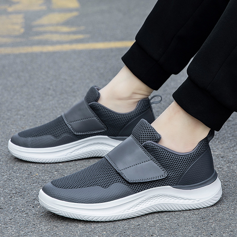 Light Soft Sole Walking Shoes Non-slip Wear-resistant Velcro Large Opening Middle-aged Dad Shoes Spring Black New Men's Shoes