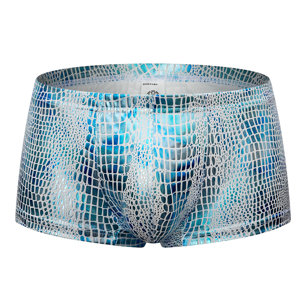 Picture of Breathable Crocodile Pattern Faux Leather Stuff Sexy Pants Men's Boxers Low Waist Nightclub Performance Suit D203