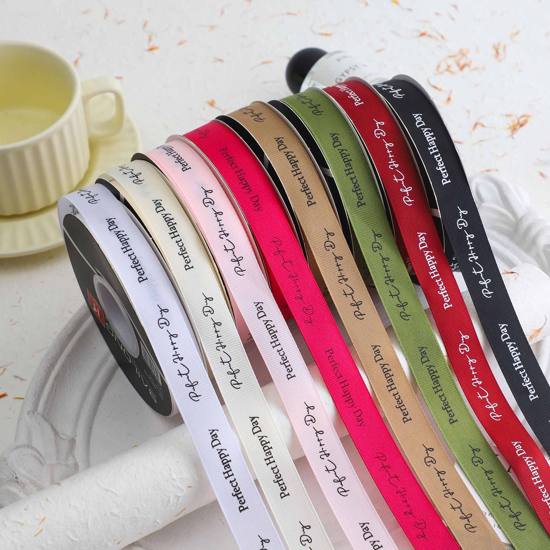 2cm English Letter Ribbon Small Fragrant Thread Ribbon DIY Handmade Butterfly Flowers Gift Box Packaging Baking Materials