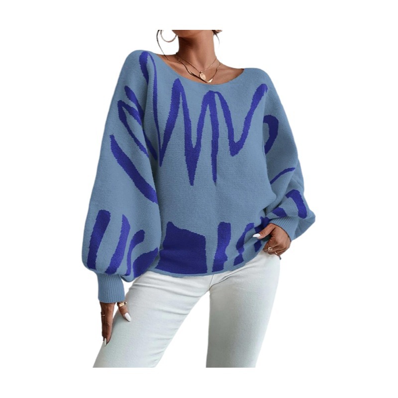 Picture of European and American Foreign Trade New Loose Pullover Knitted Sweater Women's Cross-Border Amazon Lantern Sleeve Design Sweater for Women